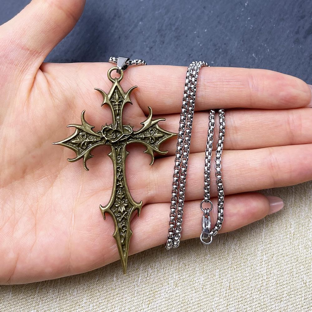 Retro Gothic Cross Pendant Necklace - Unisex Ethnic Pattern Sweater Chain