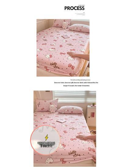 Sanrio Thick Warm Milk Velvet Fitted Sheet - Cute KT Cat, Kuromi & My Melody Design
