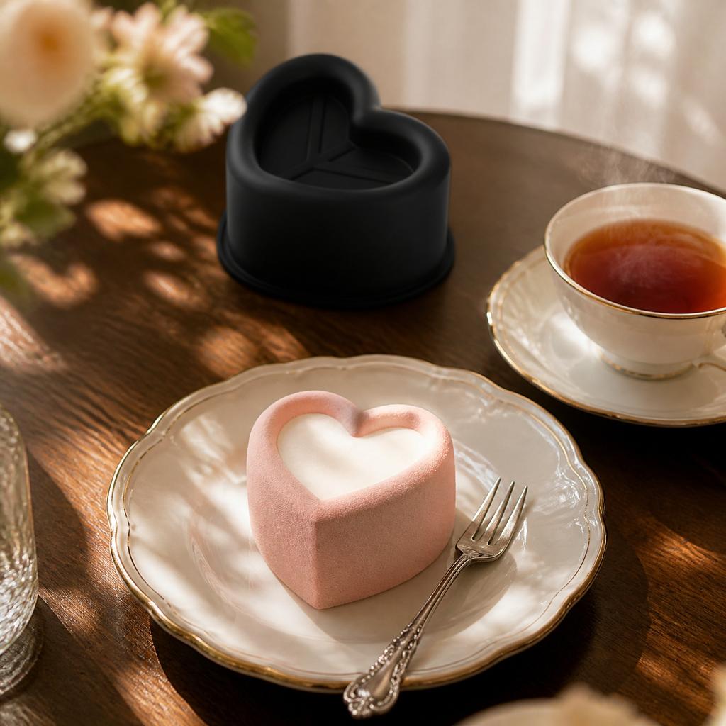 Heart Shaped Single Cavity Silicone Mold for French Mousse Cake Baking Mold Candle Mold Plaster Resin Mold with Grid Pattern
