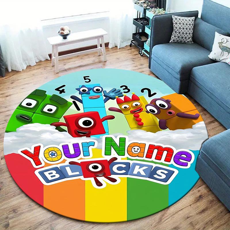 Blocks Clouds Custom Name Round Area Rug Carpet Rug For Living Room Bedroom Sofa Playroom Decor Nonslip Floor Mat