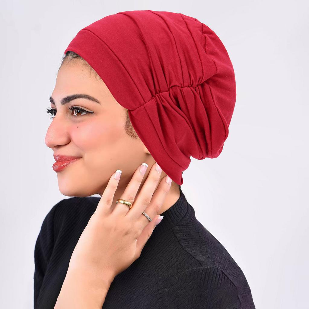 Einfaches muslimisches Kopftuch Hut Gekräuselter Kopftuchhut Bequemer Atmungsaktiver Damen Kopftuchhut
