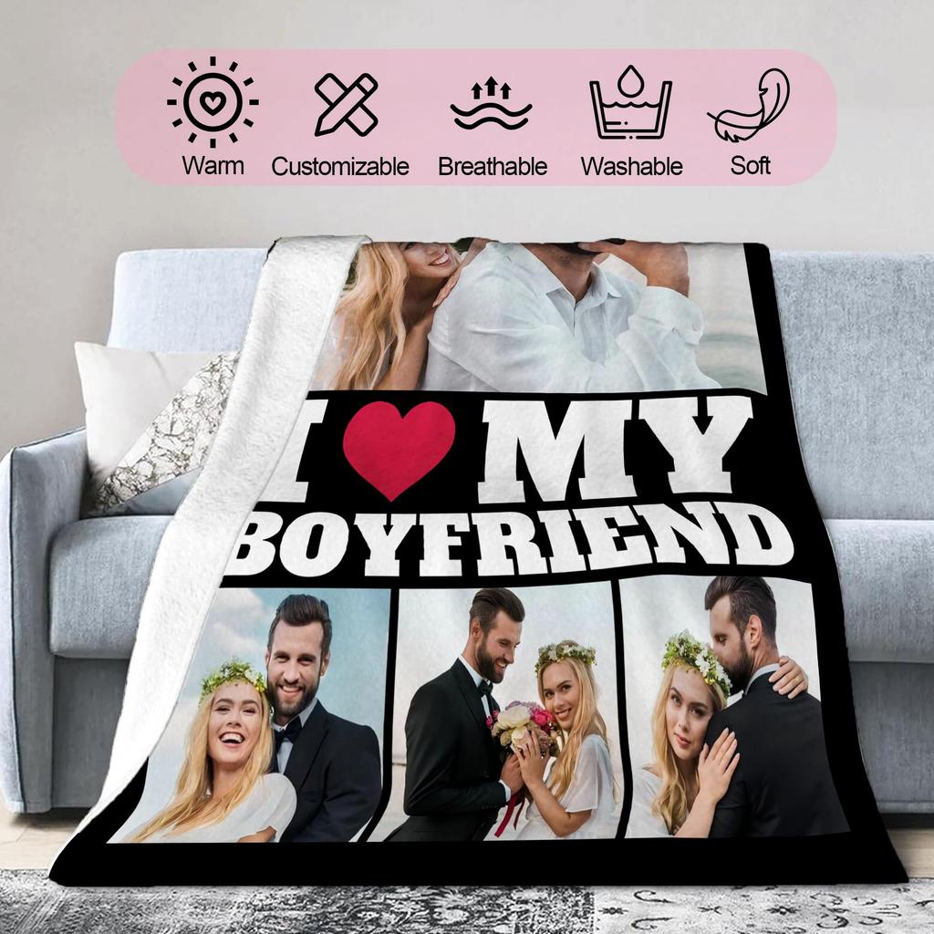 1pc Customized Blanket Your Design Logo Family Photo Print Warm Smooth Blanket Custom for Lover Dad Mom for Winter New Year Gift