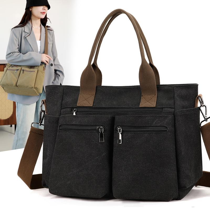 Dámská všestranná plátěná taška tote - Velkokapacitní crossbody batoh na cestování, nakupování a do kampusu