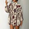Women's 3D Halloween Motif Print Mock Neck Long Sleeve Dress, Raglan Sleeve Fake Two Piece Mini Dress