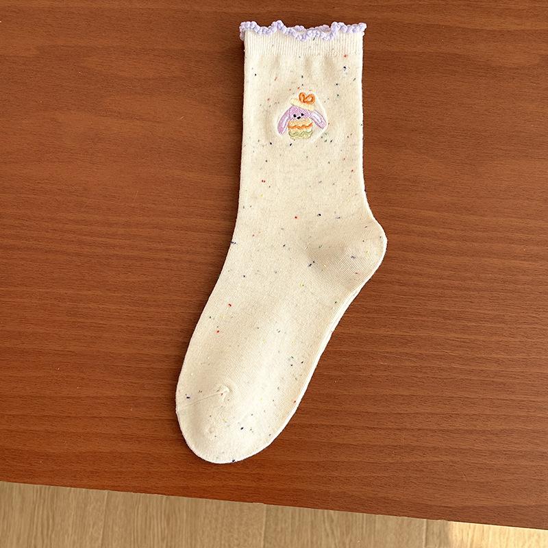 Black Ear-trimmed Socks for Girls, Cute Cartoon Embroidered Lace, School Style Stockings, Ideas, Gauze Labels, Pile Socks