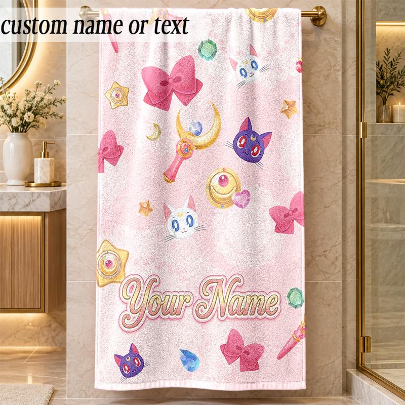 Beach TowelSailor Moon Custom Name Text Personalized Soft Towel for Beach Pool Indoor Home Decor Gift