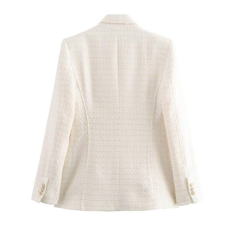 Fashion Style 2024 Fall and Winter New Women's Texture Double Breasted Lapel Long Sleeve Suit Coat 9104960