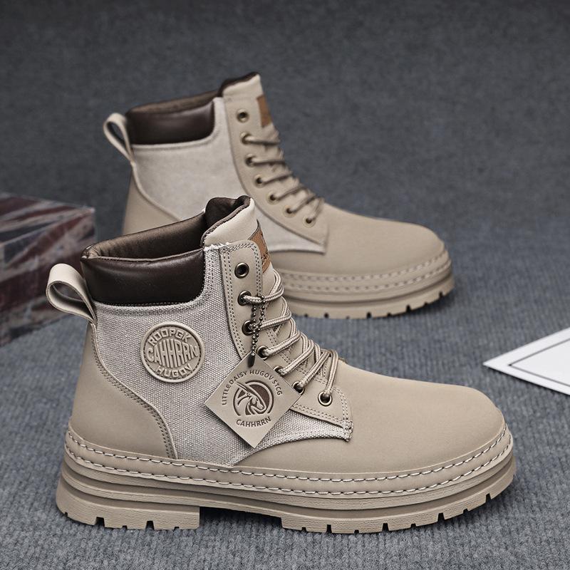 Pánské platformové pracovní rebarborové Martensky podzimní nové vysoké kožené s prošíváním outdoorové sportovní boty pánská obuv