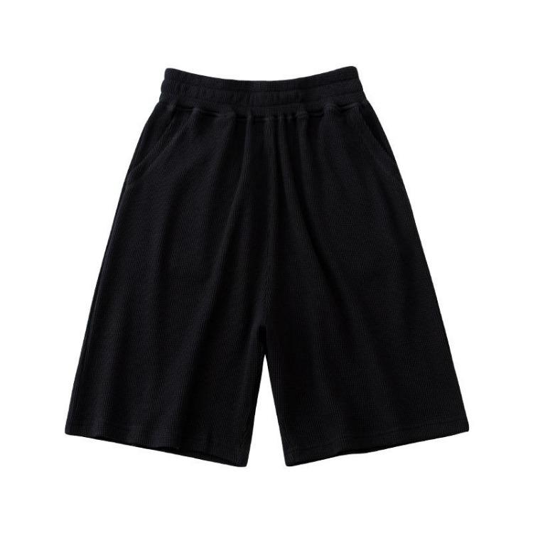 Men's Solid Color Cotton Casual Wear Elastic Waist Spring Summer Sport Capris Shorts Pants Waffler Overalls Pocket Drying Quick