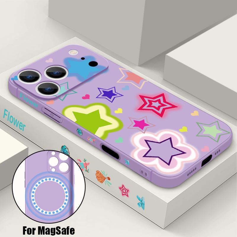 

Blended Colorful Stars Pattern Case For iPhone 17 Pro Max Magnetic For Magsafe Silicone Cover For iPhone 16 Pro Max Funda iPhone 15 14 13 12 11 16E iPhone 15 Pro Max фіолетовий