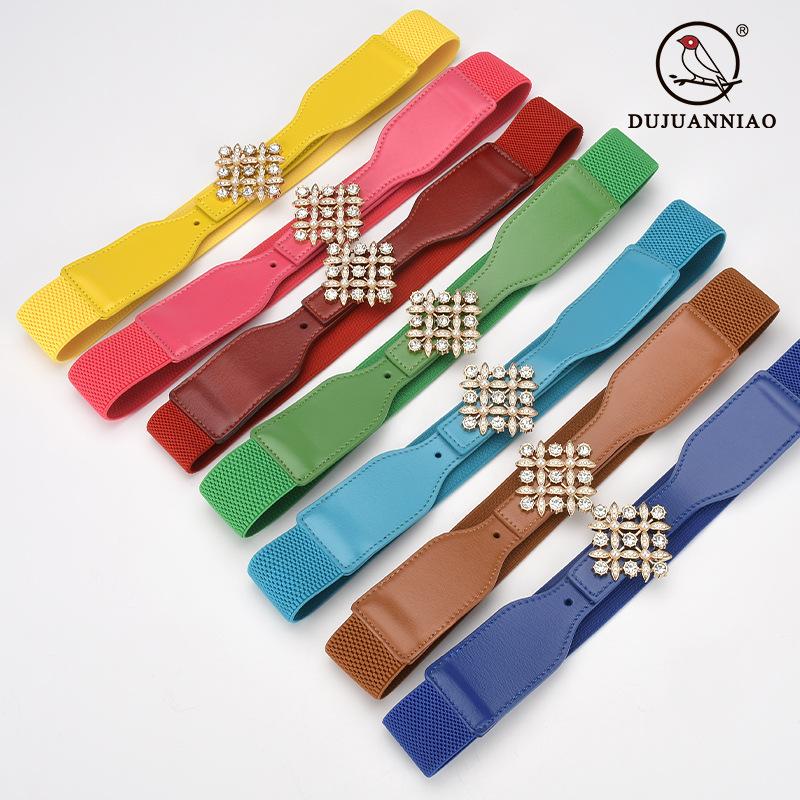 Rhombus Elastic Decorative Belt Women'S Elastic Pearl Inlaid Dress Belt With Skirt Waist