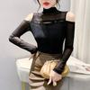 Herbst Neue Mode Mesh Mode Schulterfrei Sexy Slim Halber Rollkragen Langarm Bottoming Damen Trend