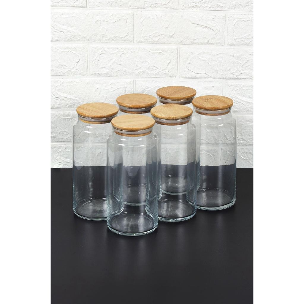 Jumbo Size 6-piece Vacuum Glass Jar With Bamboo Lid - Spice Set 1440ml