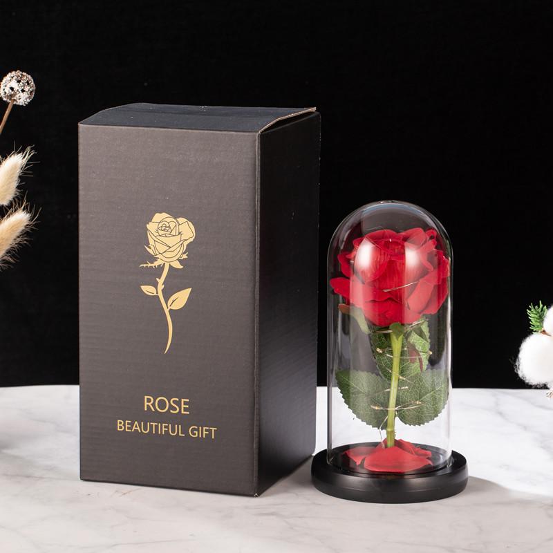 Glass Cover Eternal Rose Ornament, Dried Flower Simulation Bouquet Creative Mother's Day Valentine's Day Gift