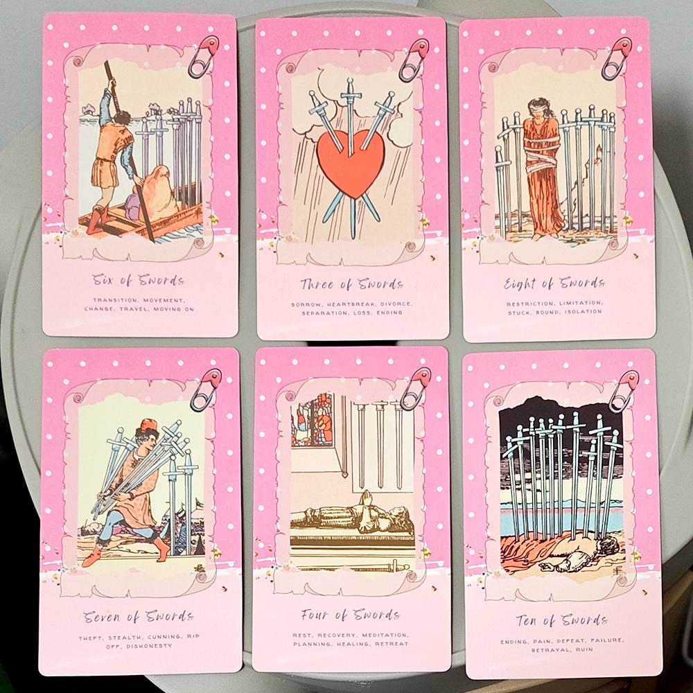 Pink Waite Tarot, The Dreamy Pink Collage Tarot Deck, 78  Aesthetic Kawaii Tarot Cards with Meanings, Double-embossed 12*7cm