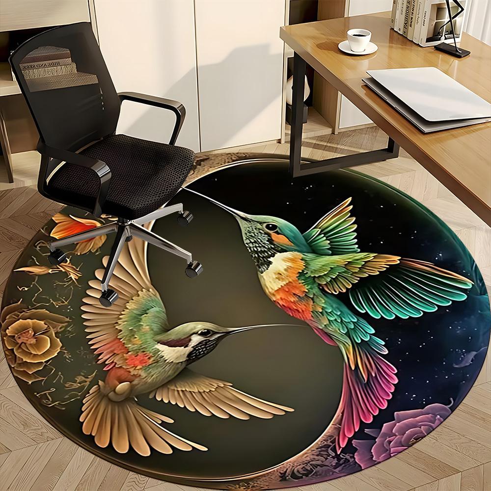 1pc Hummingbird Artwork Chair Carpet for Office, Round Non Slip Durable Large Size Office Carpet, Suitable for Office