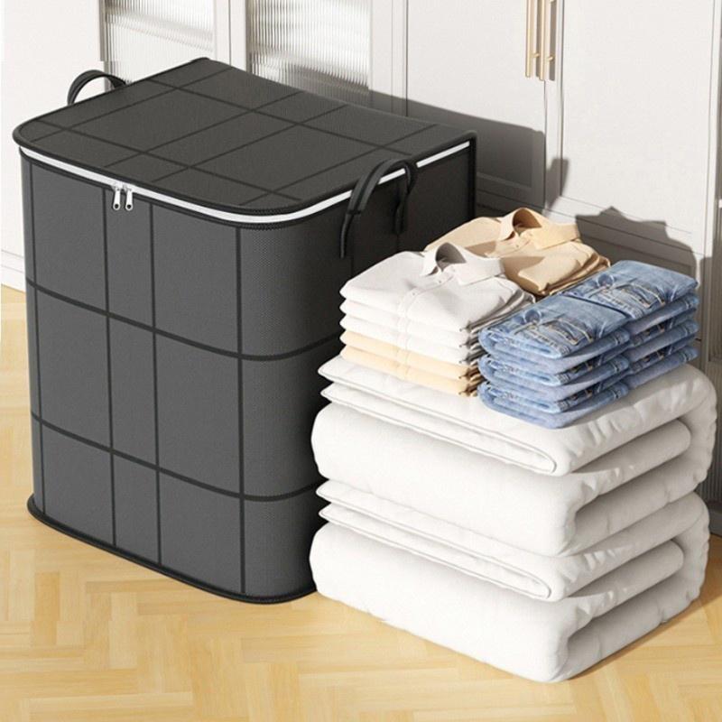 Large Capacity Fabric Storage Bag With Double Zipper Wide Opening Sturdy Handles For Home Clothes Bedding Organizing