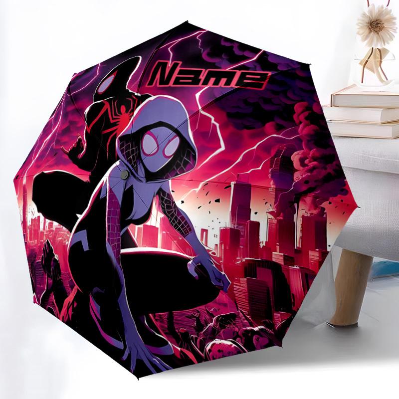 1pc Spider-Man: Into the Spider-Verse Custom Name Automatic Folding Umbrella - Compact 8-Rib Design, Durable Plastic & Iron, Daily Use 033