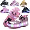 2025 LED Double Wheel USB-Charging Breathable Girls' Children's Running Shoes