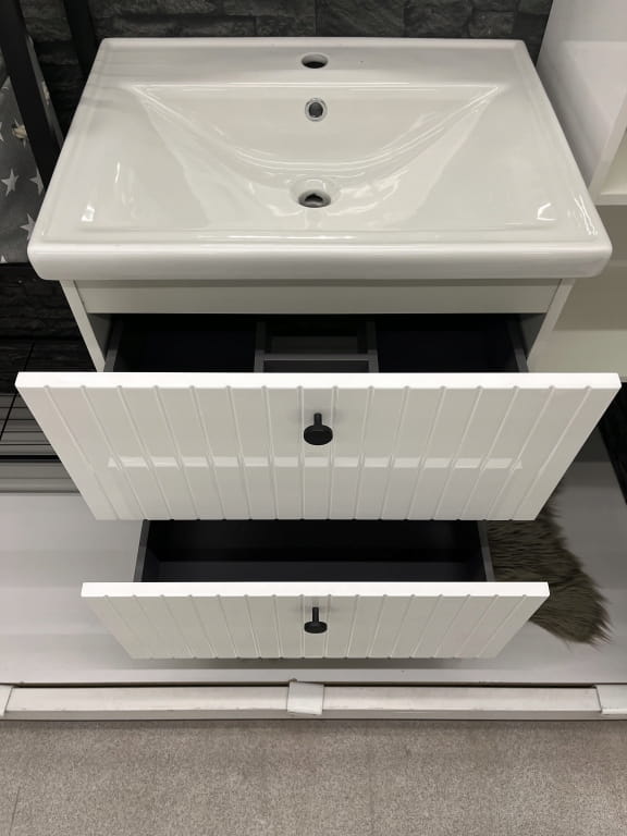 Bathroom Cabinet with Washbasin, Grooved, 60 Cm, White Gloss, Rietti Lamellas