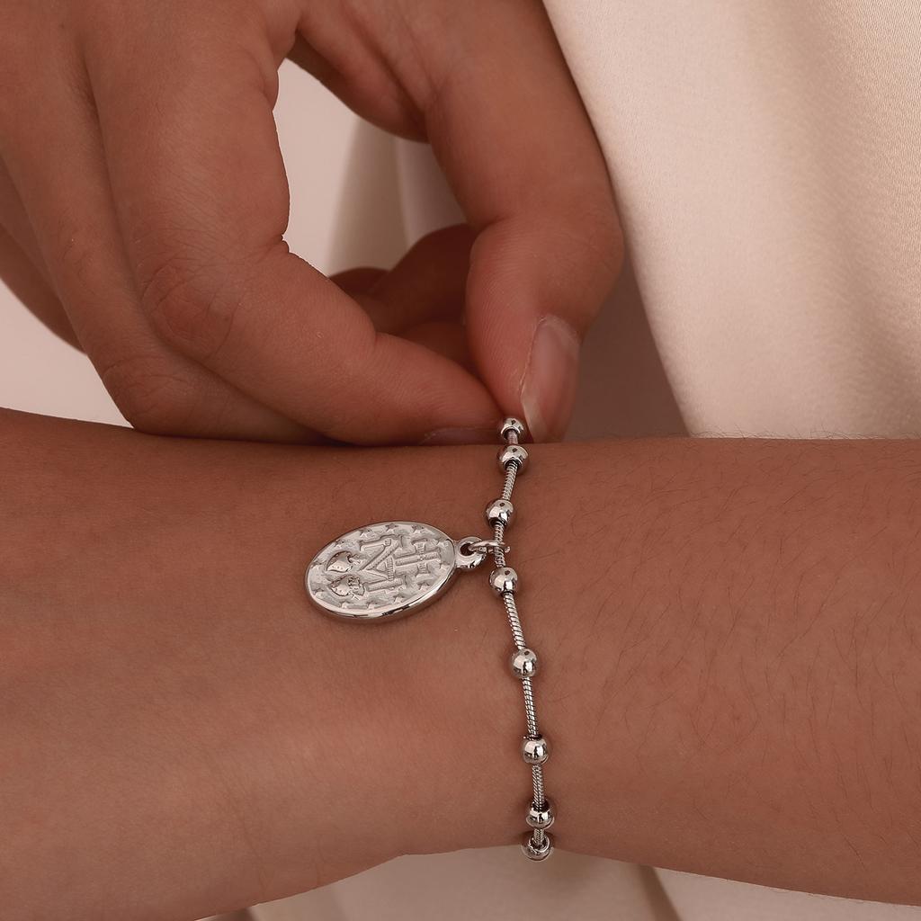 Rosary Bracelet Gold Plated Stainless Steel Religious Cross And Virgin Mary Prayer Bracelets Jewelrygifts For Women Girls