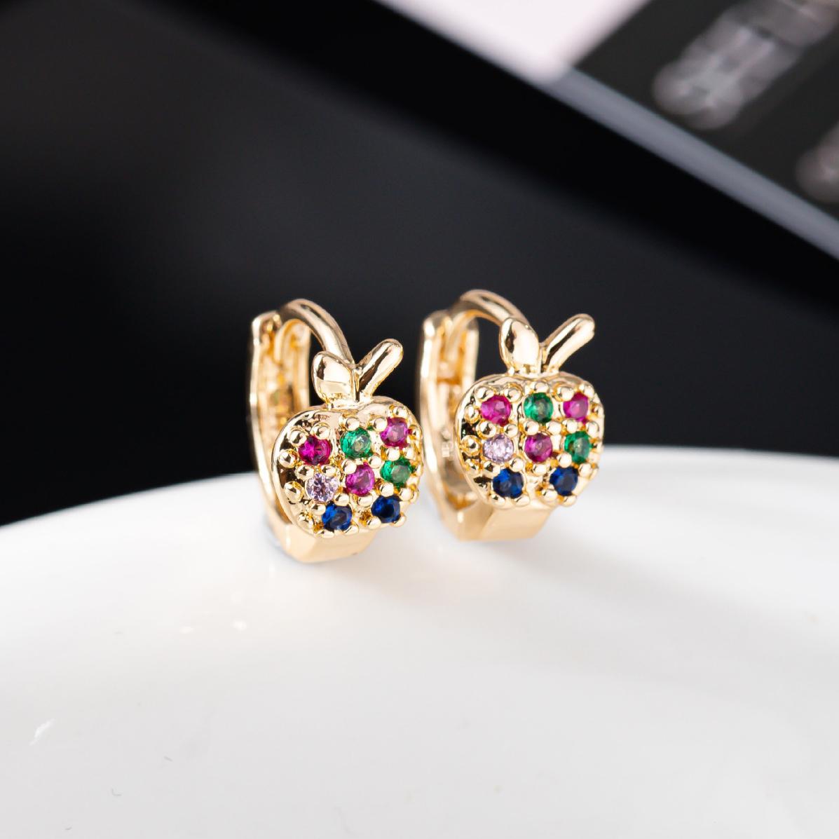 Милые Женские Радужные Яблоко Цирконовый Камень Кольца Серьги Изящные Золотого Цвета Летние Украшения Для Женщин