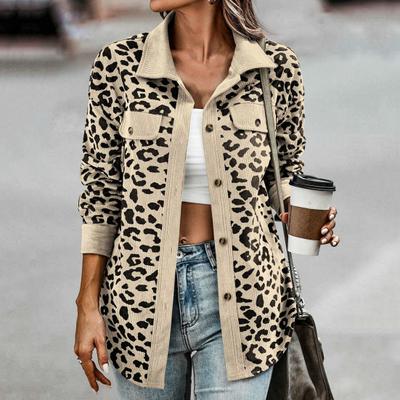 Women Spring Autumn Thin Shirt Coat Lapel Long Sleeve Single Breasted Leopard Patchwork Color Loose Fit Jacket Outwear