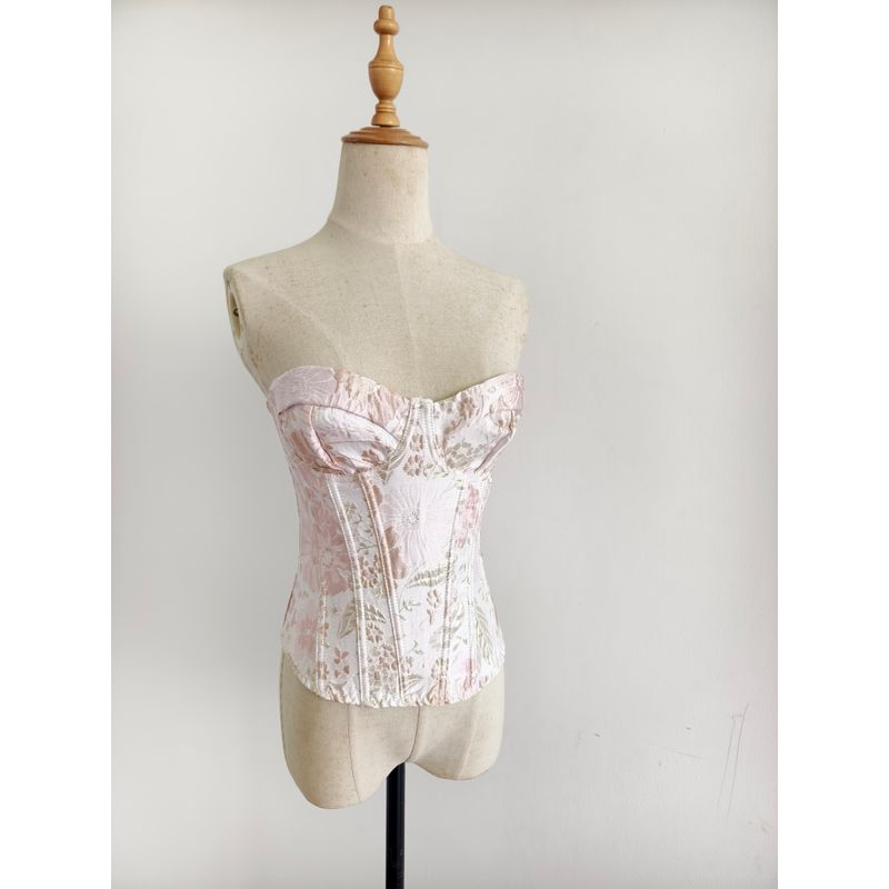 

French Style Floral Vest Women s Summer Bronzing Jacquard Fishbone Bra Inner Wear Outer Wear Sweet and Spicy Tops Pink S