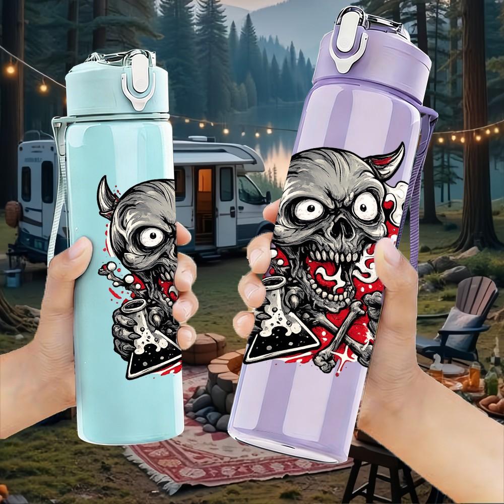 1PC Demon Devil Monster Dark Art Print 750ml Color Plastic Sports Water Bottle Leakproof Flip Straw Lid Suitable for Sports Office Home Use