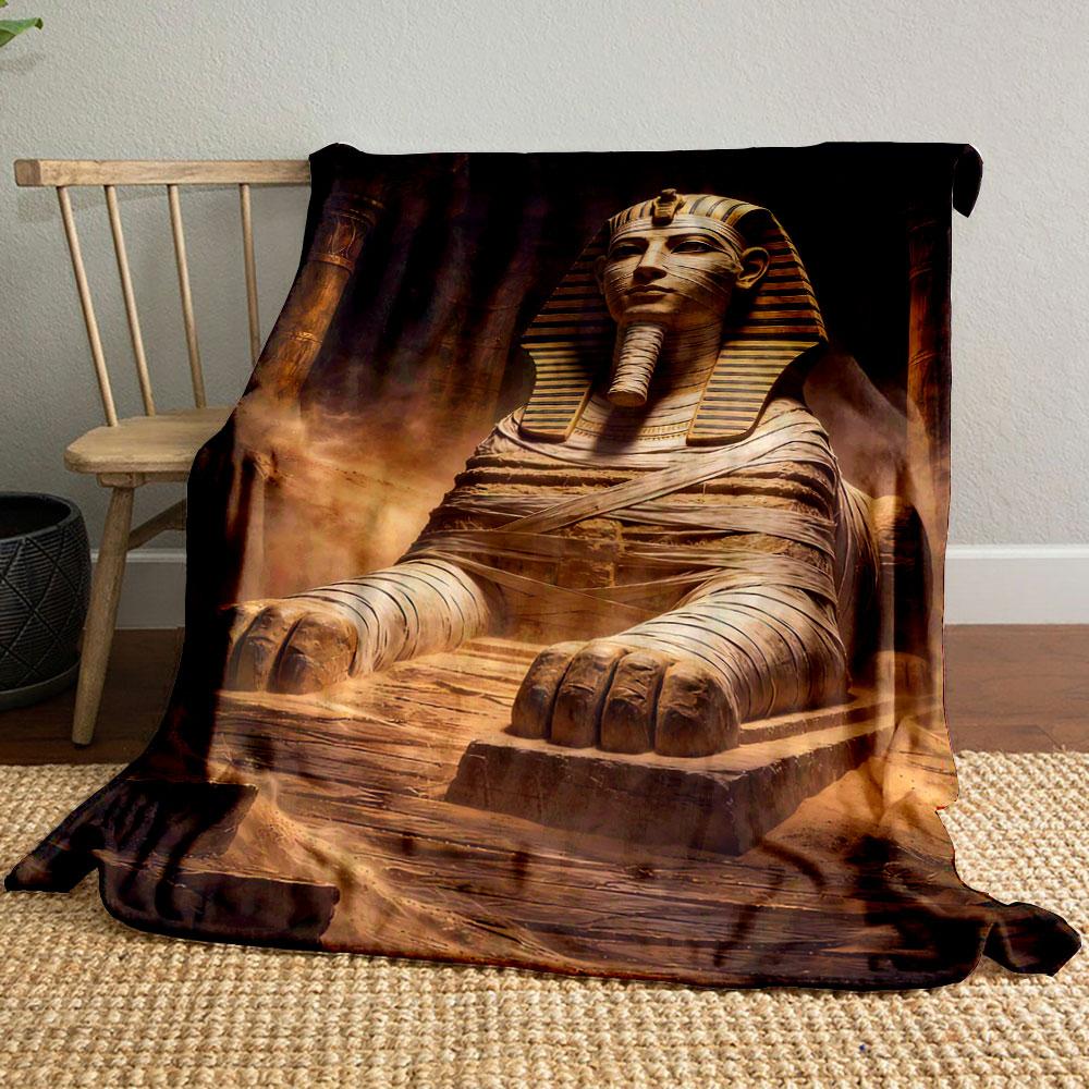 A Statue of a Sphinx Wrapped In Bandages, Set In a Dusty Ancient Scene. for All Seasons Blanket Lunch Break Throw Gift