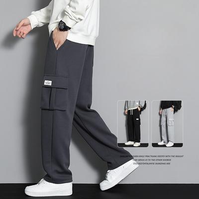 Pantalon de travail rétro noir pour homme printemps et automne grande taille droit ample confortable beau à jambes larges décontracté long