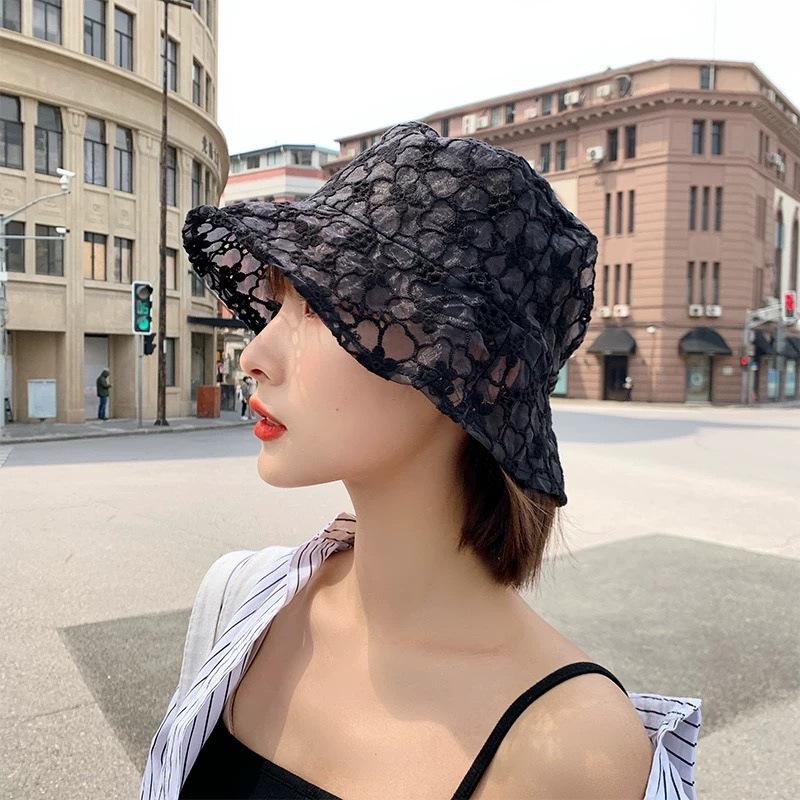 Korean Style Lace Flower Women's Bucket Hat - Fashionable, Versatile, Sun Protection, Trendy Temperament