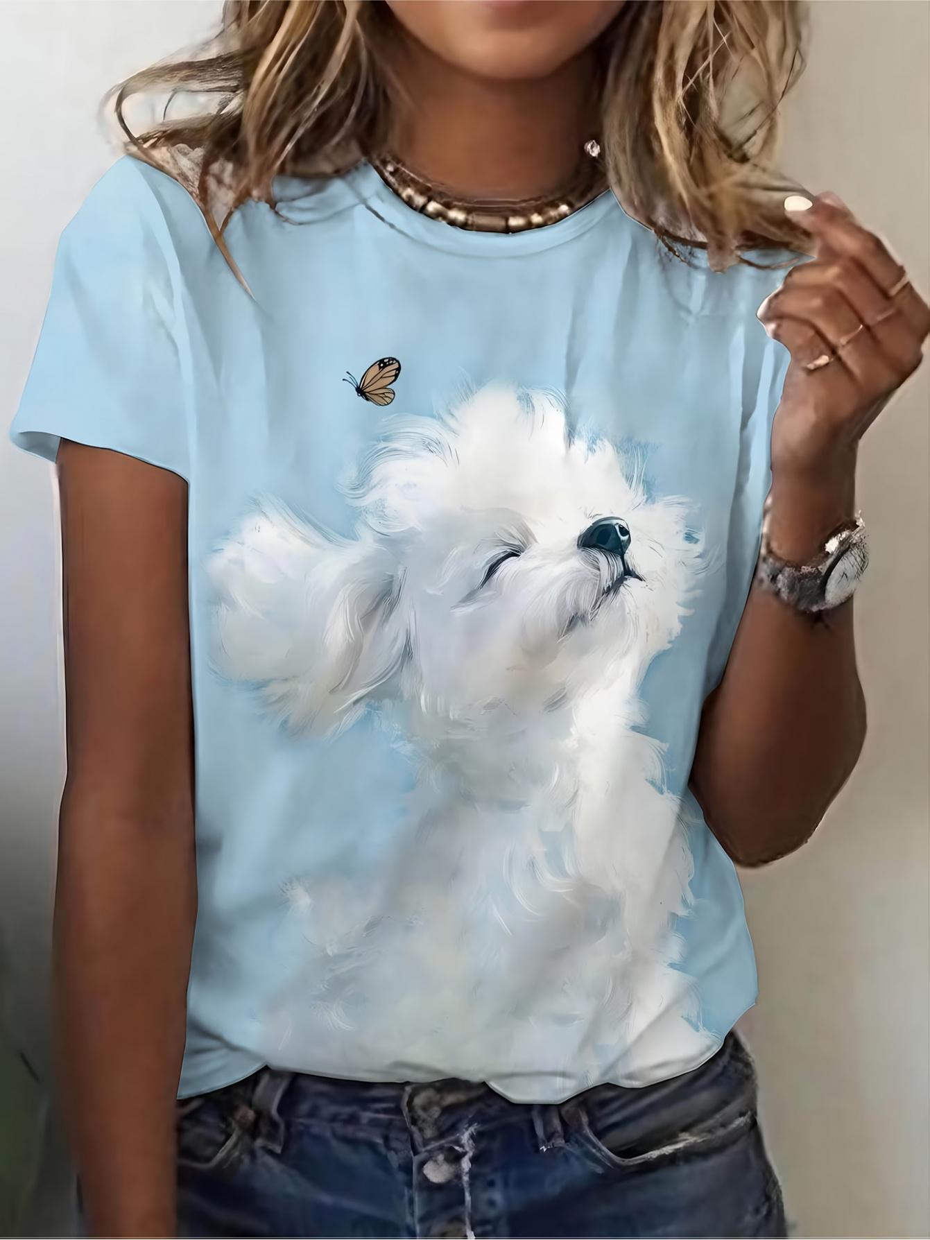

Casual Short Sleeve T-Shirt with Scrawled Puppy Print - Round Neck Blouse-Compatible Top Suitable for Daily Wear ; Layering. Spring Summer Fall Outfit L дубильная кора