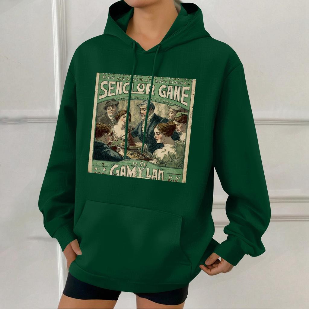 Women's Fashion Retro Printed Casual Hooded Sweatshirt With Pockets