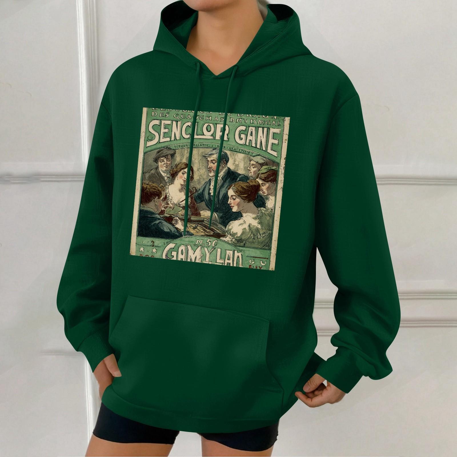 

Женская модная толстовка с капюшоном в стиле ретро с принтом и карманами L