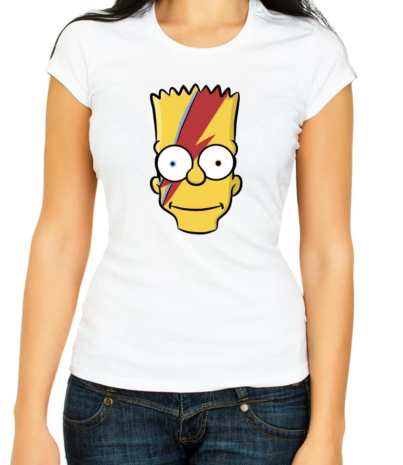 

Bart Simpson David Bowie White / Black Women s 3/4 Short Sleeve T-Shirt E063 L