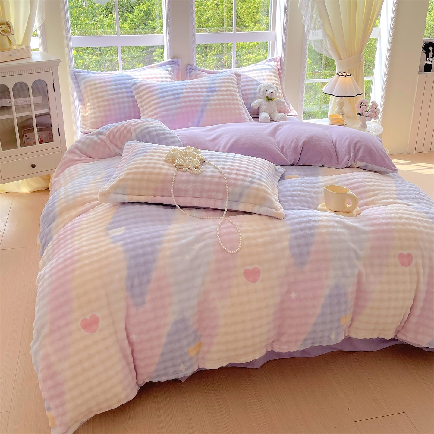 

2025 New Printed Class A Rabbit Plush Milk Plush Four-piece Winter Thickened Warm Sheet Student Dormitory Bed Kit 1.2m sheet 3pcs