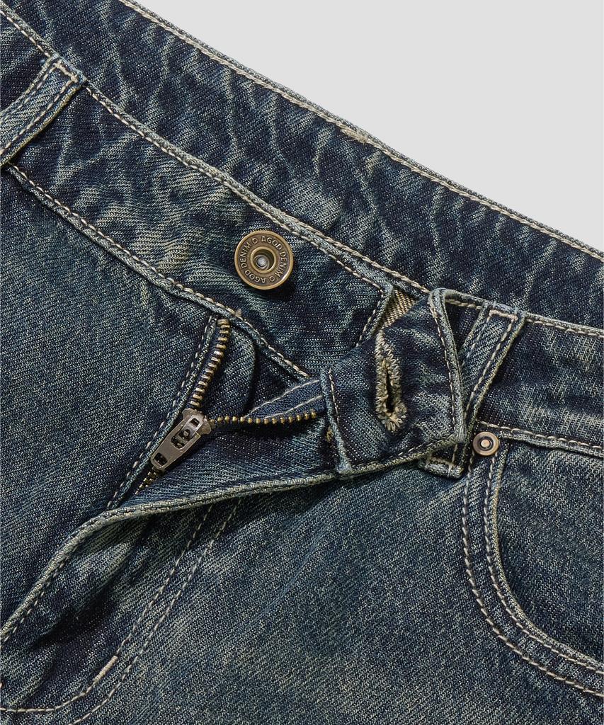 AGOD Vintage Washed Damaged Wide Denim Pants [Sand Indigo]