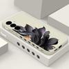 Black Flowers Printing Lanyard Case For Samsung Galaxy S25 Ultra S24 S23 S22 Plus S21 FE A15 A16 A35 A36 A54 A55 A56 5G Capa Coque