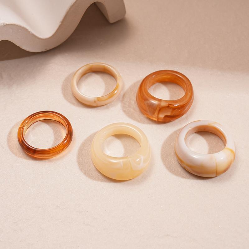 5/6 szt. Kolorowy zestaw pierścionków z żywicy akrylowej Geometryczny Okrągły Pierścionek do układania Prostota Indywidualność Bohemskie Pierścionki na palce Biżuteria Prezenty