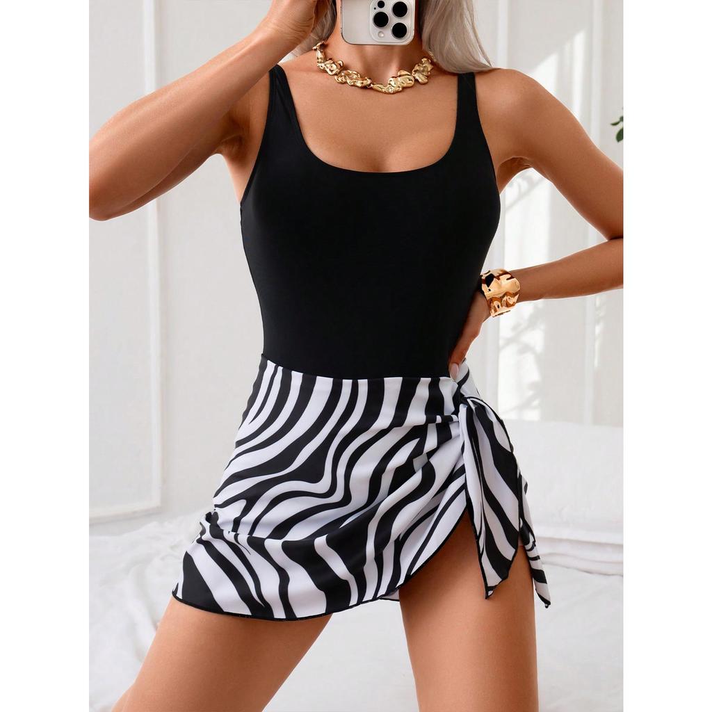 2026 Nouveau Maillot de Bain Jupe Une-pièce Fin Mode Européenne et Américaine avec Impression pour Femme