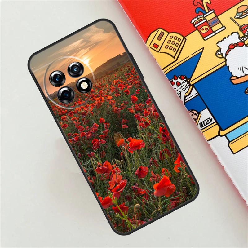 Red Corn Poppy Flower Case For OnePlus Nord CE 4 3 2 Lite N10 N20 N30 OnePlus 12 11 9 10 Pro 10T 9R 10R 12R Cover