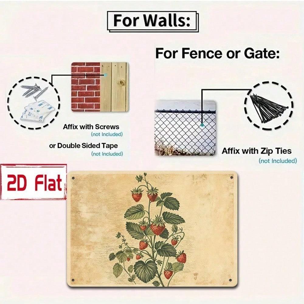 1pc Vintage Strawberry Plant Diagram Wall Plaque, Hand-Drawn Botanical Chart Sign, Educational Art for Study Room