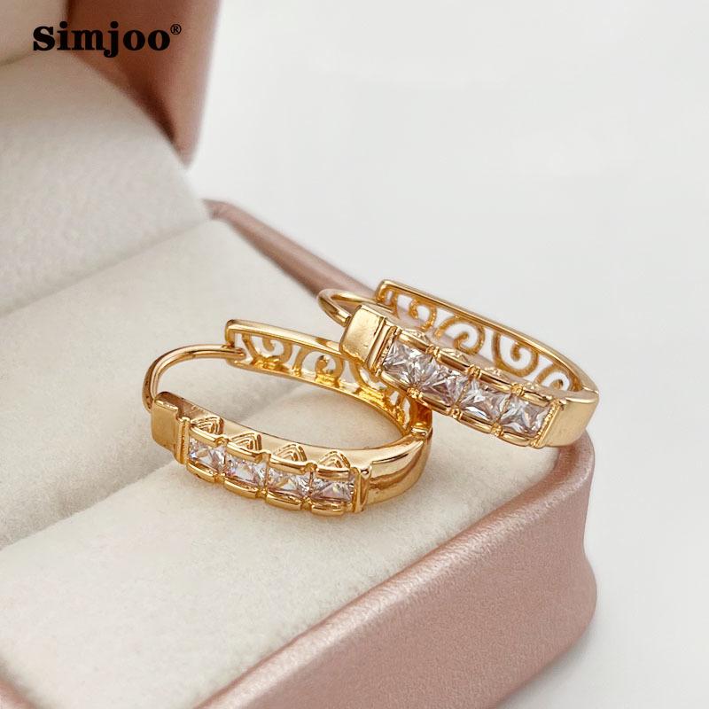 SIMJOO Fashion Zircon Earrings Temperament Hollow Out Flower Earrings