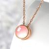 Koguxuix Fashion Jewelry 18k Rose Gold Round Pink Hibiscus Stone Crystal Pendant Necklace for Women