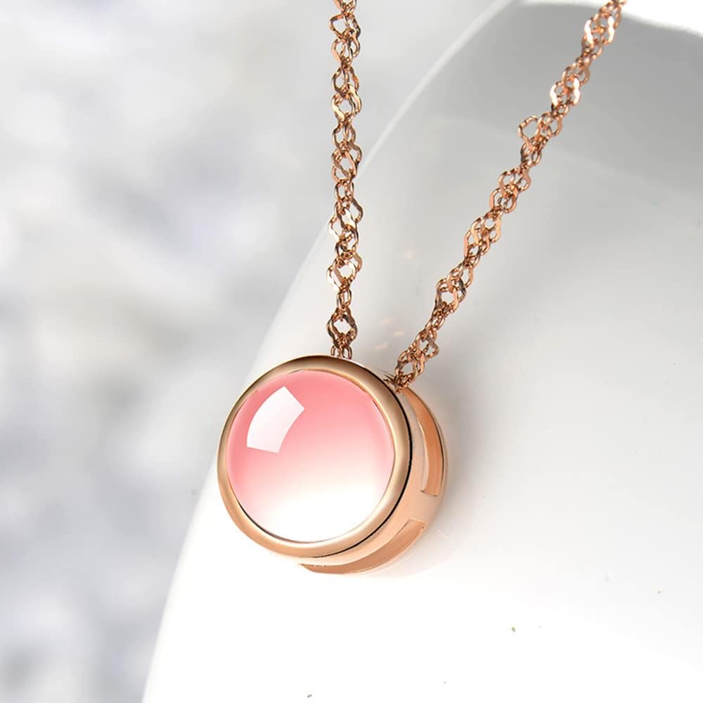 Koguxuix Fashion Jewelry 18k Rose Gold Round Pink Hibiscus Stone Crystal Pendant Necklace for Women