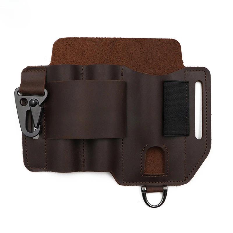 Outdoor EDC Cowhide Tool Holster Multitool Sheath Camping Survival Flashlight Pocket Organizer Key Holder Genuine Leather Tools