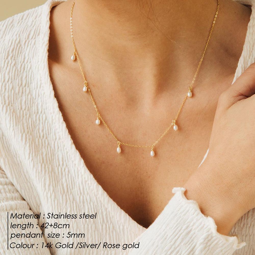 EMANCO New Pearl Pendant Necklace Stainless Steel Clavicle Chain Fine Chain Wedding Gift
