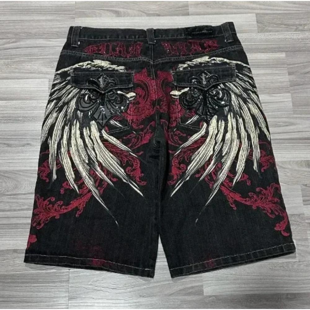 ZYLLO Demin Shorts Vintage Grafik Jeansshorts Jugend Skater Retro Jeans Y2k Jeans Baggy Jorts M gray