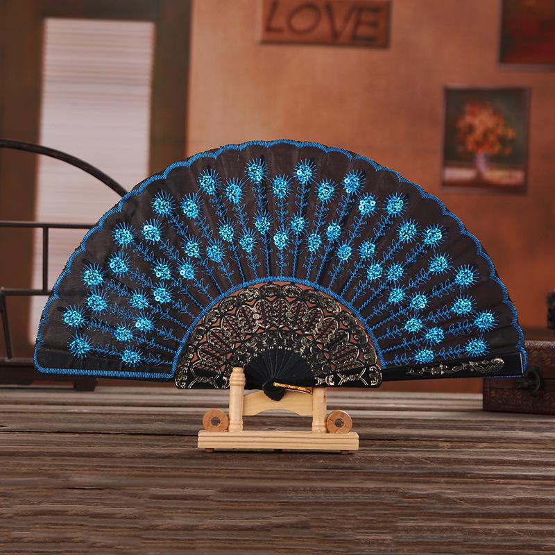 1Pc Chinese Ancient Style Flower Women Folding Fan with Tassel Fringe Hanfu Cheongsam Dance Fan Photo Props Summer Handheld Fan